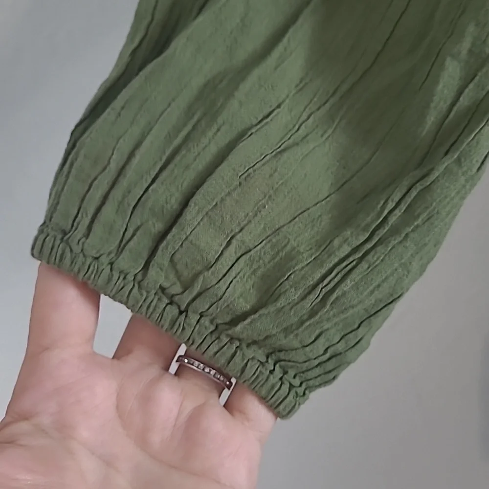 Aerie Olive Green Women's  Earty Light Natural Material Oversized Top S/P - Picture 3 of 5